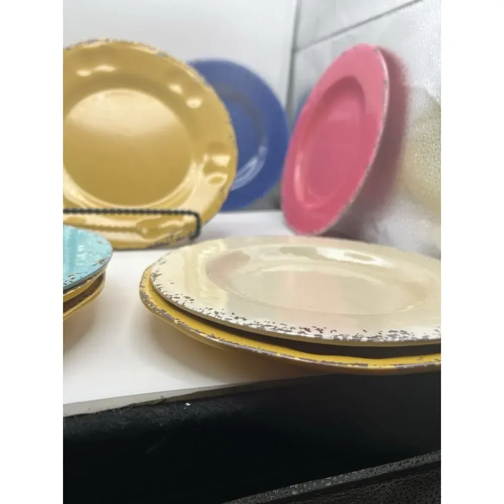 Pier 1 Carmelo Beautiful Colors Melamine Rustic 8.5” Plates Set of 10.